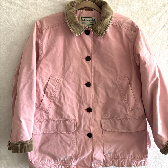 L.L. Bean Jackets & Blazers - Vtg L.L.Bean Chore Coat Jacket Large Petite Pink Canvas Corduroy Barn Workwear